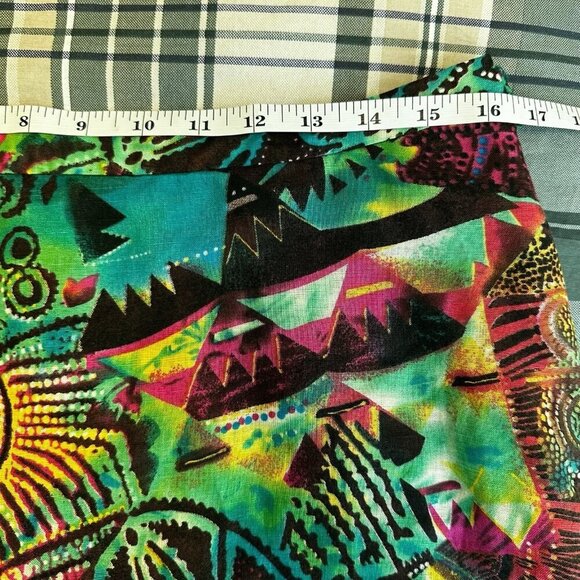 WD NY Skirt Sz 12 Colorful Astract Gold Pailettes Cotton Linen A Line Artsy Boho - Picture 8 of 9